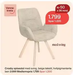 Møbelringen Crosby spisestol, Medlemspris tilbud