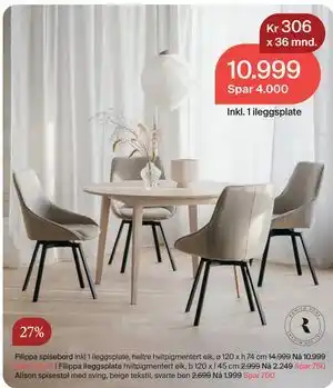 Møbelringen Filippa spisebord tilbud