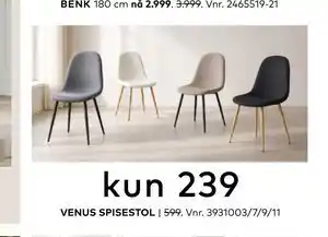 Skeidar VENUS SPISESTOL tilbud