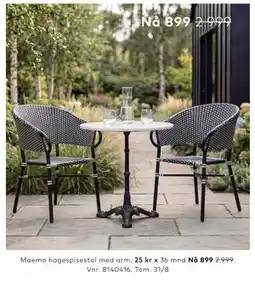 Skeidar Maemo hagespisestol med arm tilbud