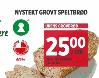 Meny Nystekt grovt speltbrød tilbud