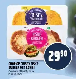 Coop Obs COOP Gp crispy fiske- burger ost & chili tilbud