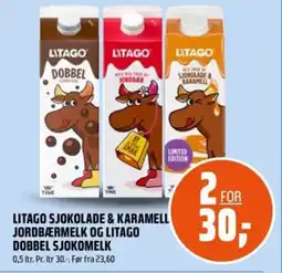Coop Obs LITAGO Sjokolade & karamell jordbærmelk og litago dobbel sjokomelk tilbud