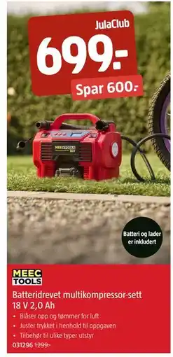 Jula Batteridrevet multikompressor-sett 18 V 2,0 Ah, Medlemspris tilbud