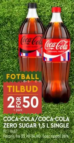 Coop Mega COCA-COLA/COCA-COLA ZERO SUGAR 1,5 L SINGLE tilbud