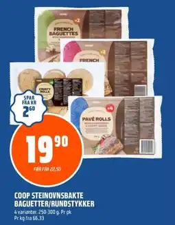 Coop Obs Coop steinovnsbakte baguetter/rundstykker tilbud