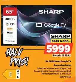 POWER Sharp 4k qled smart google tv rammeløs design tilbud