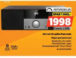POWER AMADEUS Alt-i-ett CD-spiller/Dab+radio Meget god stereo lyd Bluetooth, CD-spiller FM/DAB/DAB+ radio tilbud