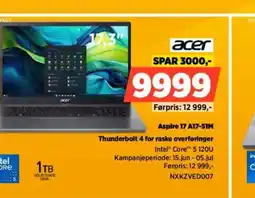 POWER Acer aspire 17 a17-51m thunderbolt 4 for raske overføringer tilbud