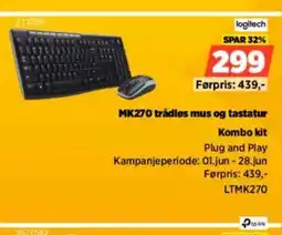 POWER Logitech mk270 trådløs mus og tastatur kombo kit tilbud