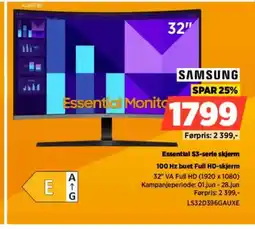 POWER SAMSUNG Essential s3-serie skjerm 100 hz buet full hd-skjerm tilbud