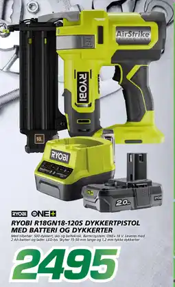 Coop Byggmix RYOBI R18GN18-120S Dykkertpistol med batteri og dykkerter tilbud