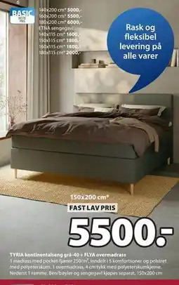 JYSK TYRIA kontinentalseng grå-40 + FLYA overmadrass tilbud