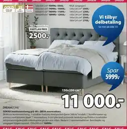 JYSK SOKNA kontinentalseng grå-40 + BRYA overmadrass tilbud