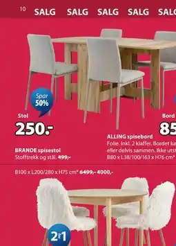 JYSK BRANDE spisestol tilbud