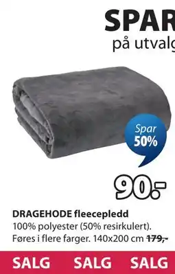 JYSK DRAGEHODE fleecepledd tilbud