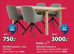 JYSK ROSTRUP spisestol - sand tilbud