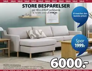 JYSK HELLERUP sofa med sjeselong tilbud