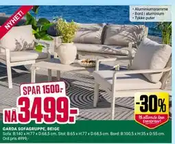 Europris GARDA SOFAGRUPPE, BEIGE tilbud