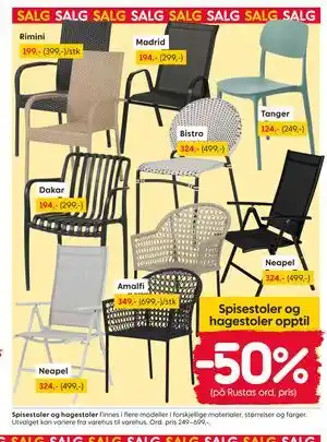 Spisestoler og hagestoler opptil