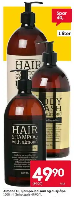 Rusta Almond Oil sjampo, balsam og dusjsåpe tilbud