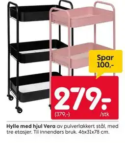 Rusta Hylle med hjul Vera tilbud