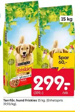 Rusta Tørrfôr, hund Friskies tilbud