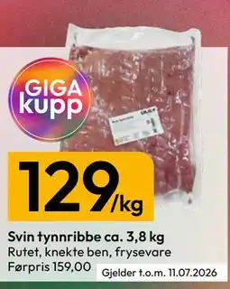 Gigaboks Svin tynnribbe ca. 3,8 kg tilbud