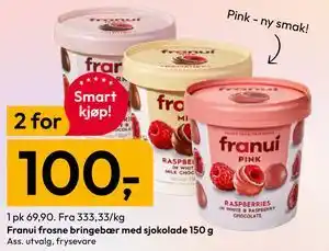 Gigaboks Franui frosne bringebær med sjokolade 150 g tilbud