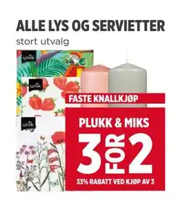 Meny ALLE LYS OG SERVIETTER tilbud