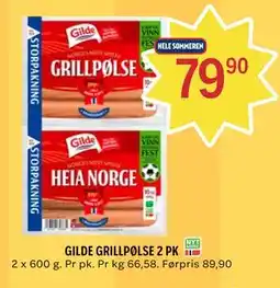 Coop Prix GILDE GRILLPØLSE 2 PK tilbud