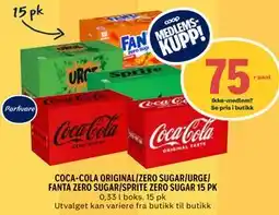 Coop Prix COCA-COLA ORIGINAL/ZERO SUGAR/URGE/ FANTA ZERO SUGAR/SPRITE ZERO SUGAR 15 PK, Medlemspris tilbud