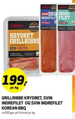 Bunnpris GRILLRIBBE KRYDRET, SVIN INDREFILET OG SVIN INDREFILET KOREAN BBQ tilbud