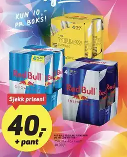 Bunnpris RED BULL REGULAR, SUKKERFRI OG YELLOW EDITION tilbud