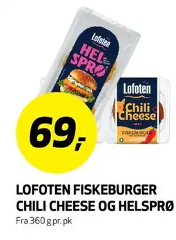 Bunnpris LOFOTEN FISKEBURGER CHILI CHEESE OG HELSPRØ tilbud