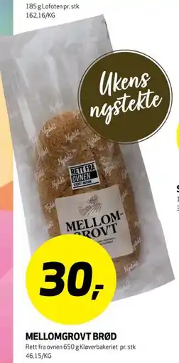 Bunnpris MELLOMGROVT BRØD tilbud