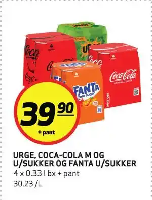 Bunnpris URGE, COCA-COLA M OG U/SUKKER OG FANTA U/SUKKER tilbud
