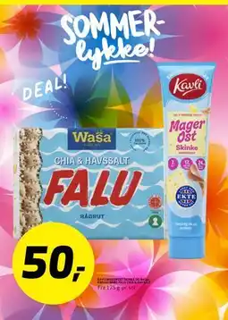 Bunnpris KAVLI MAGEROST SKINKE OG WASA KNEKKEBRØD FALU CHIA & HAVSSALT tilbud