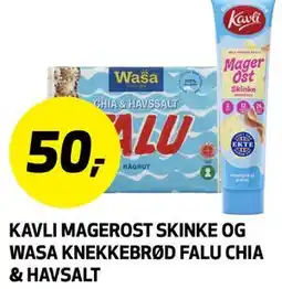 Bunnpris KAVLI MAGEROST SKINKE OG WASA KNEKKEBRØD FALU CHIA & HAVSALT tilbud
