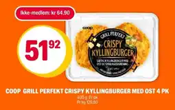 Coop Extra Coop grill perfekt crispy kyllingburger med ost 4 pk tilbud