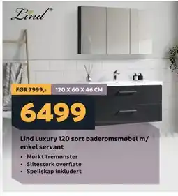 Megaflis Lind Luxury 120 sort baderomsmøbel m/ enkel servant tilbud