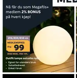Megaflis Outfit lampe solcelle rund, Medlemspris tilbud