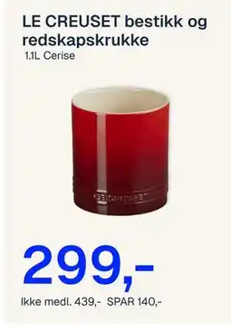 Jernia LE CREUSET bestikk og redskapskrukke tilbud
