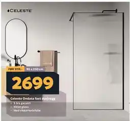 Megaflis Celeste Ondata fast dusjvegg tilbud