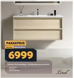 Megaflis Lind Aura 120 servantskap + Lind Marseille servant 120 hvit tilbud