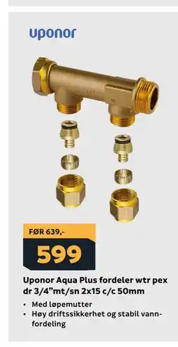 Megaflis Uponor Aqua Plus fordeler wtr pex dr 3/4”mt/sn 2x15 c/c 50mm tilbud