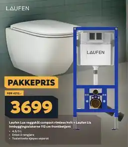 Megaflis Laufen Lua veggskål compact rimless hvit + Laufen Lis innbyggingssisterne 112 cm frontbetjent tilbud