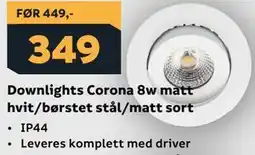 Megaflis Downlights Corona 8w matt hvit/børstet stål/matt sort tilbud