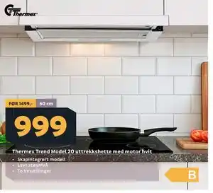 Megaflis Thermex Trend Model 20 uttrekkshette med motor hvit tilbud
