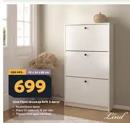 Megaflis Lind Fiora skoskap hvit 3 dører tilbud